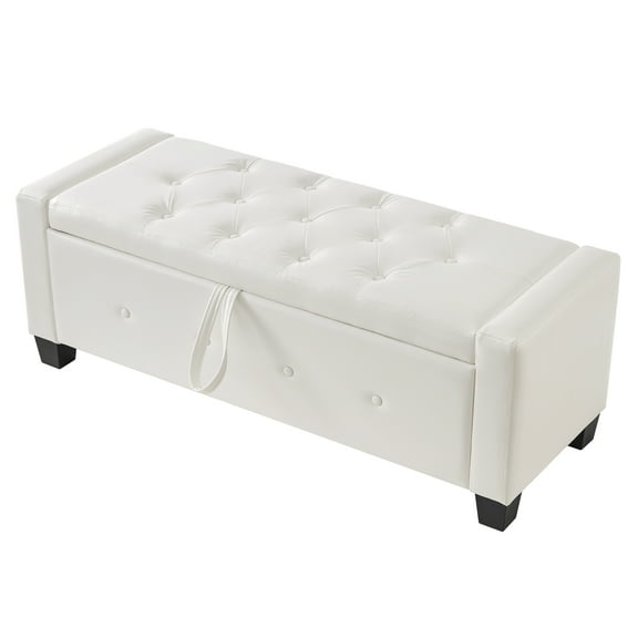 Modern Faux Leather Storage Bench, Flip Top Button Tufted Ottoman For Living Room Bedroom Entryway