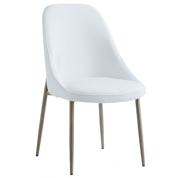 Modern Faux Leather and Metal Dining Chair Set of 2 White and Aged Gold