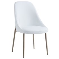 Modern Faux Leather and Metal Dining Chair Set of 2 White and Aged Gold