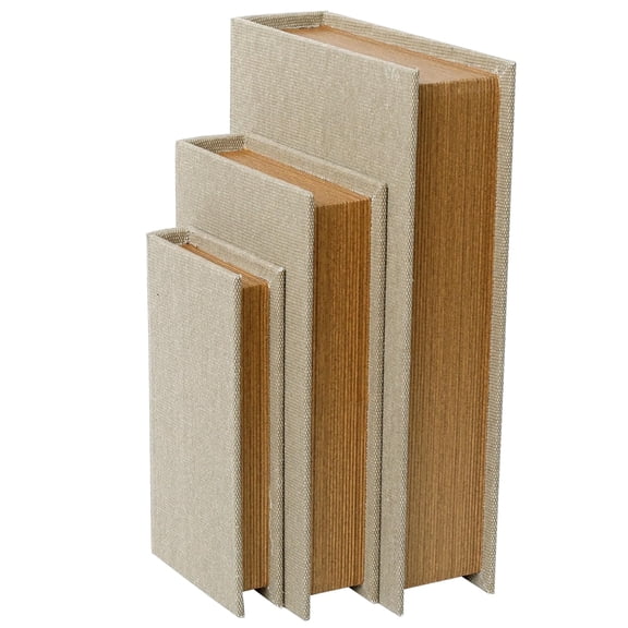Linen and Wood Decorative Book Boxes 3 Count Nesting Storage Books for Home Decor Scandinavian Boho Style Warm Taupe