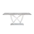 thumbnail image 1 of Modern Faux Marble Dining Table 70" Rectangle for 6-8 People, Chrome Stainless Steel Base Kitchen Dining Table (Silver/Grey) - Durable & Easy Assembly, 1 of 9