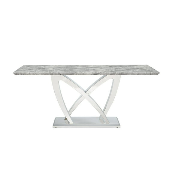 Modern Faux Marble Dining Table 70" Rectangle for 6-8 People, Chrome Stainless Steel Base Kitchen Dining Table (Silver/Grey) - Durable & Easy Assembly