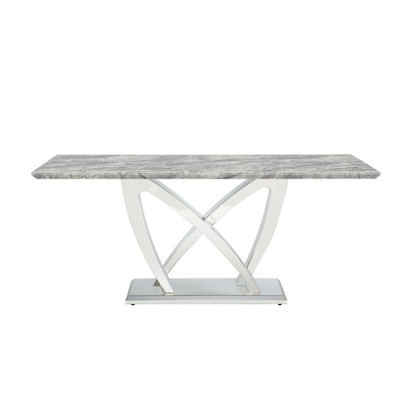 Modern Faux Marble Dining Table 70" Rectangle for 6-8 People, Chrome Stainless Steel Base Kitchen Dining Table (Silver/Grey) - Durable & Easy Assembly