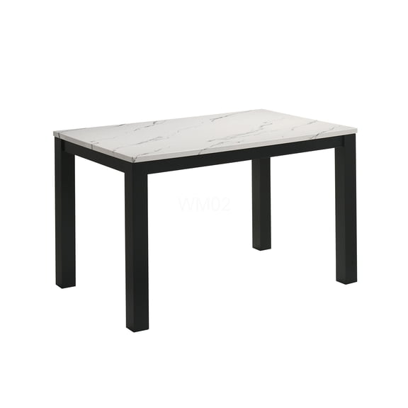 Modern Faux Marble Dining Table with Wood Base, Rectangular Kitchen Table for 4, Black and White Contemporary Design
