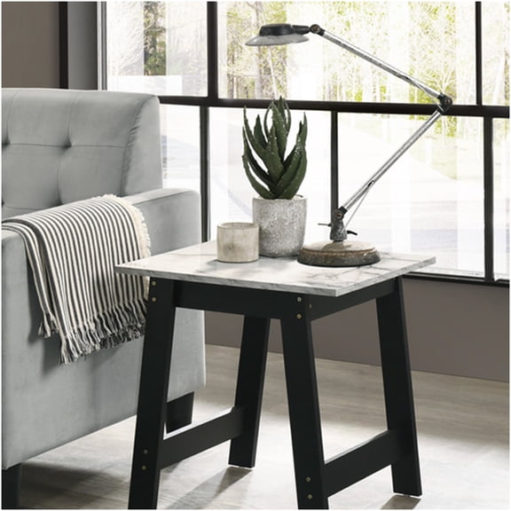 Modern Faux Marble End Table with Black Frame, Accent Side Table for Living Room