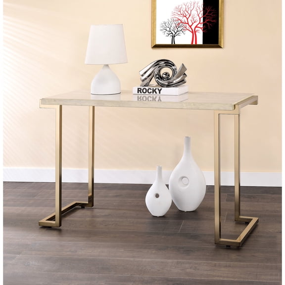 Modern Faux Marble Sofa Table | Used in Entry Foyers | Geometric Metal Structure | Combats Uninviting Entrance