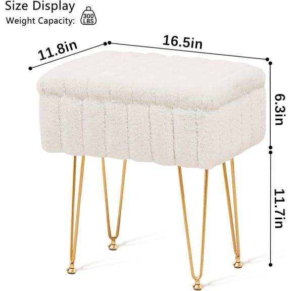 Modern Faux Mink Fur Storage Ottoman | Best Value | Metal Anti-Slip Legs Vanity Stool Accent Table for Bedroom
