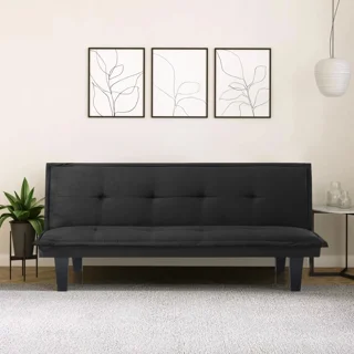 Modern Faux Suede Convertible Futon Sofa Bed,Upholstered Futon Couch with 3 Adjustable Backrest Angles,Suitable for Apartment,Living Room,Small Space,Black