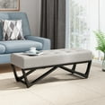 thumbnail image 1 of Modern Faux Wood Ottoman Bench, Light Grey Fabric, Chic Button Tufted Design, Versatile Storage and Seating, 1 of 11