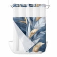 thumbnail image 1 of Modern Feather No Hook Shower Curtain Waterproof, Bathroom Curtains with Snap in Liners and See Through Top Window, Aesthetics Gold White Blue Minimalist Hotel Style Bathtub Curtains Shower 72"Wx84"L, 1 of 8