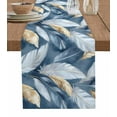 thumbnail image 1 of Modern Feather Table Runner 120 Inches, Aesthetics Gold White Blue Minimalist Bed Runner Dresser Scarves Tabletop for Indoor Outdoor Parties/Ceremony/Banquet, 13"x 120", 1 of 8