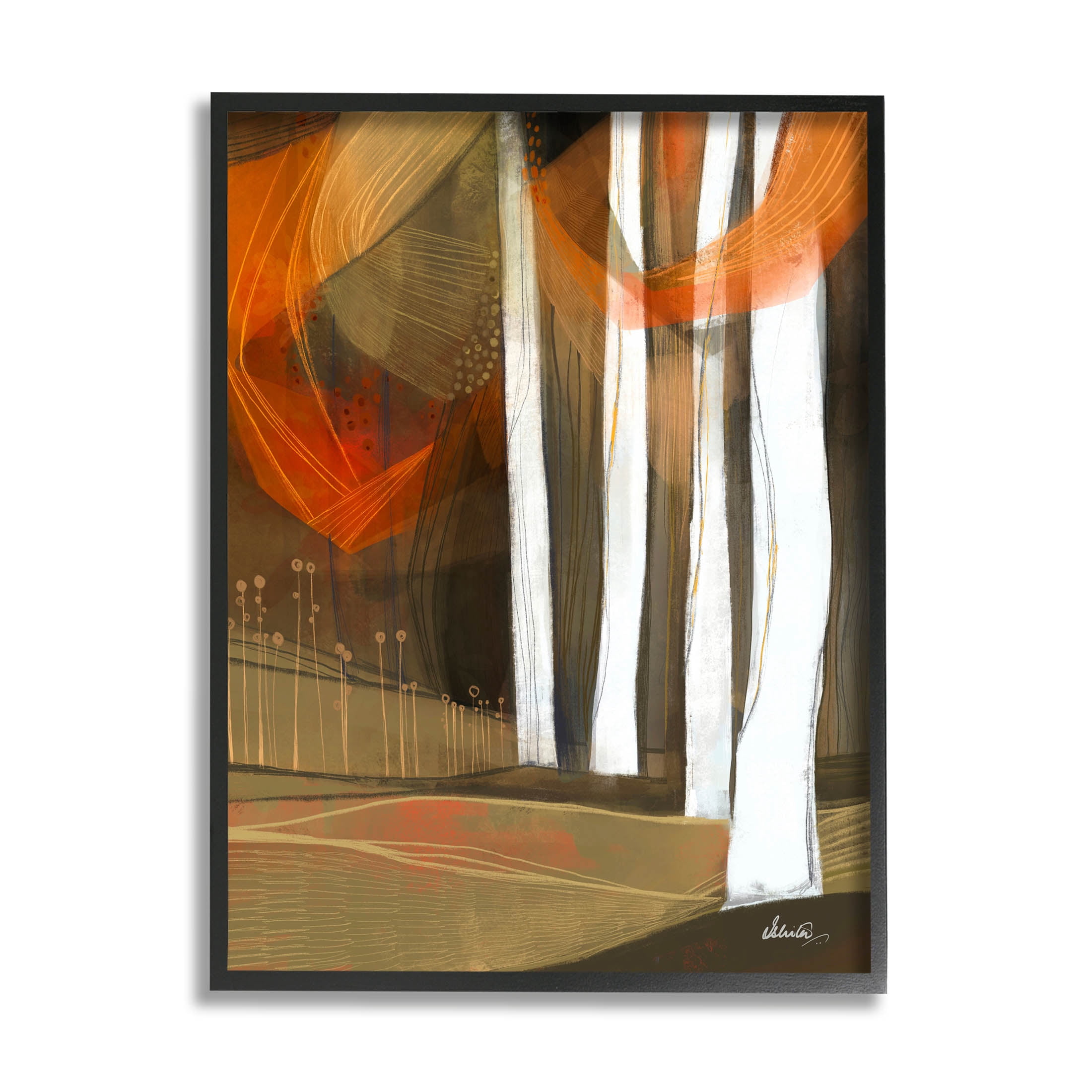 Modern Field Landscape Trees Abstract Painting Black Framed Art Print Wall Art