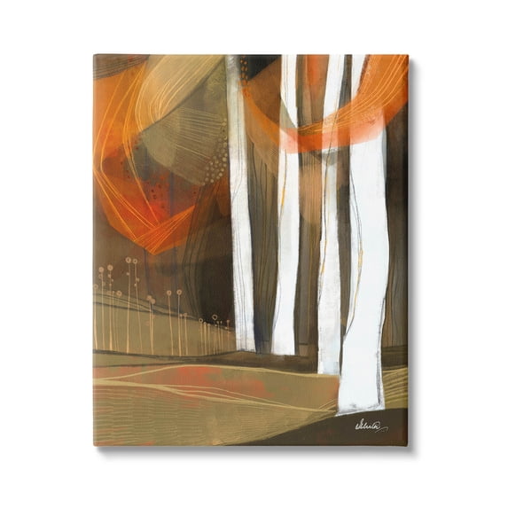 Modern Field Landscape Trees Abstract Painting Gallery Wrapped Canvas Print Wall Art