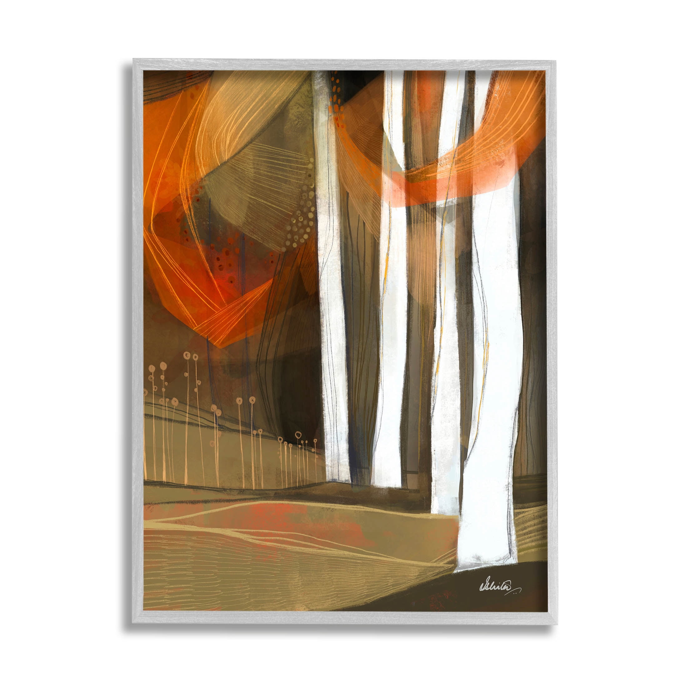 Modern Field Landscape Trees Abstract Painting Gray Framed Art Print Wall Art