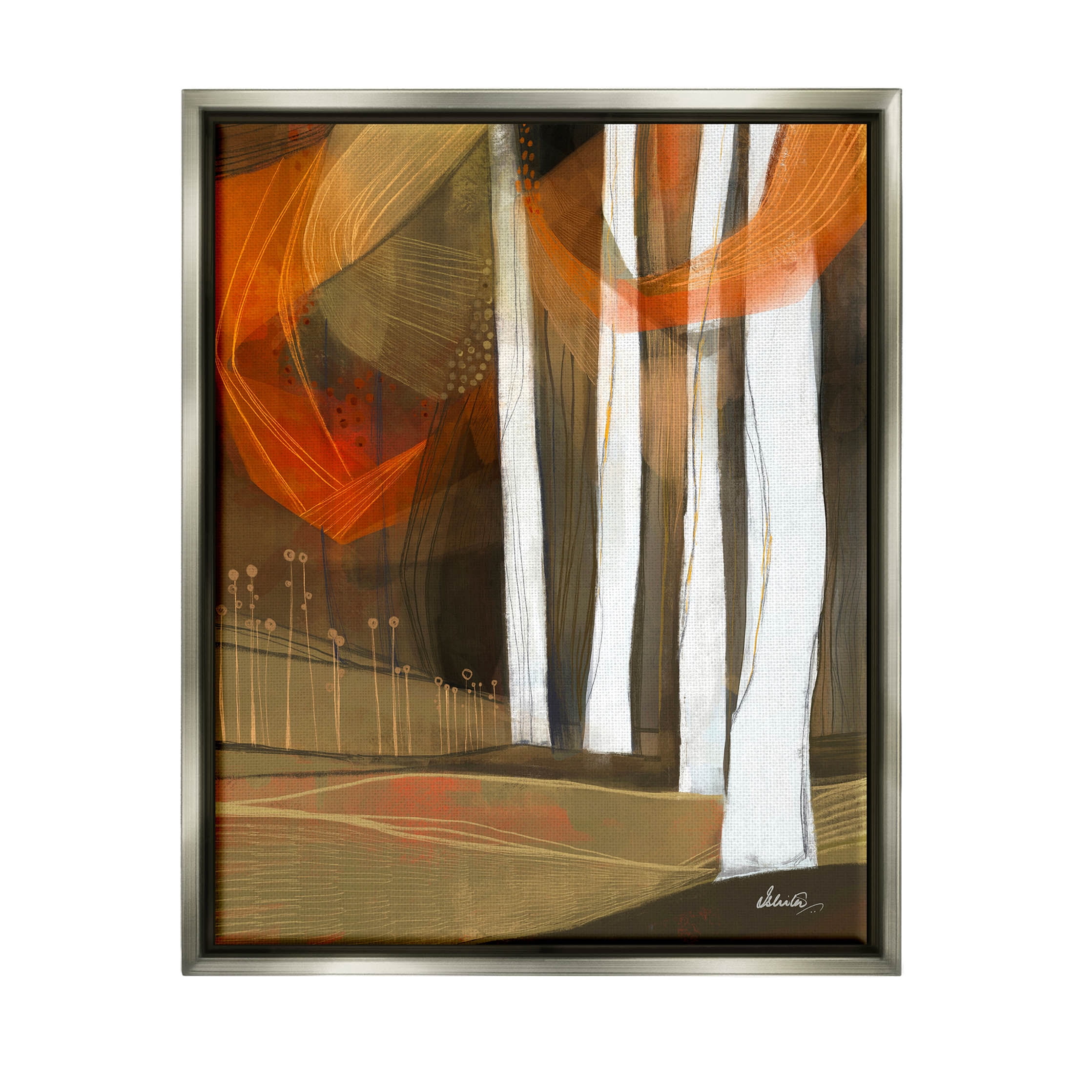 Modern Field Landscape Trees Abstract Painting Luster Gray Framed Art Print Wall Art
