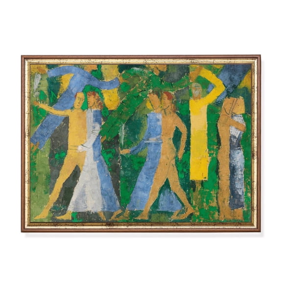 Modern Figurative Modernist Mid Century Green Blue Expressionist Vintage Modern Geometric Gallery Living Room Wall Art Unframed Paper Print