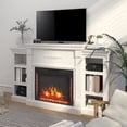 thumbnail image 1 of Modern Fireplace TV Console, 70" TV Stand w/ 28" Electric Fireplace, 6 Open Shelves Cabinet for Living Room, White, 1 of 8