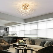 Gold Dandelion Crystal Ceiling Light 23.6" Modern Firework Sputnik Flush Mount Light for Living Room