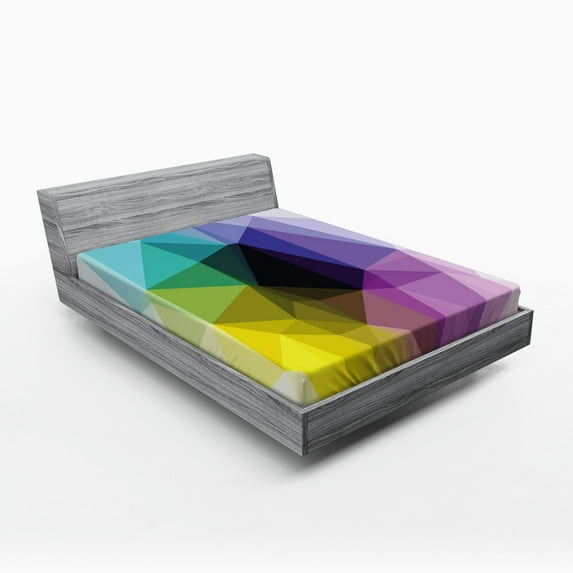 Ambesonne Digital Fitted Sheet, Triangles Color Shades, Queen Size, Multicolor
