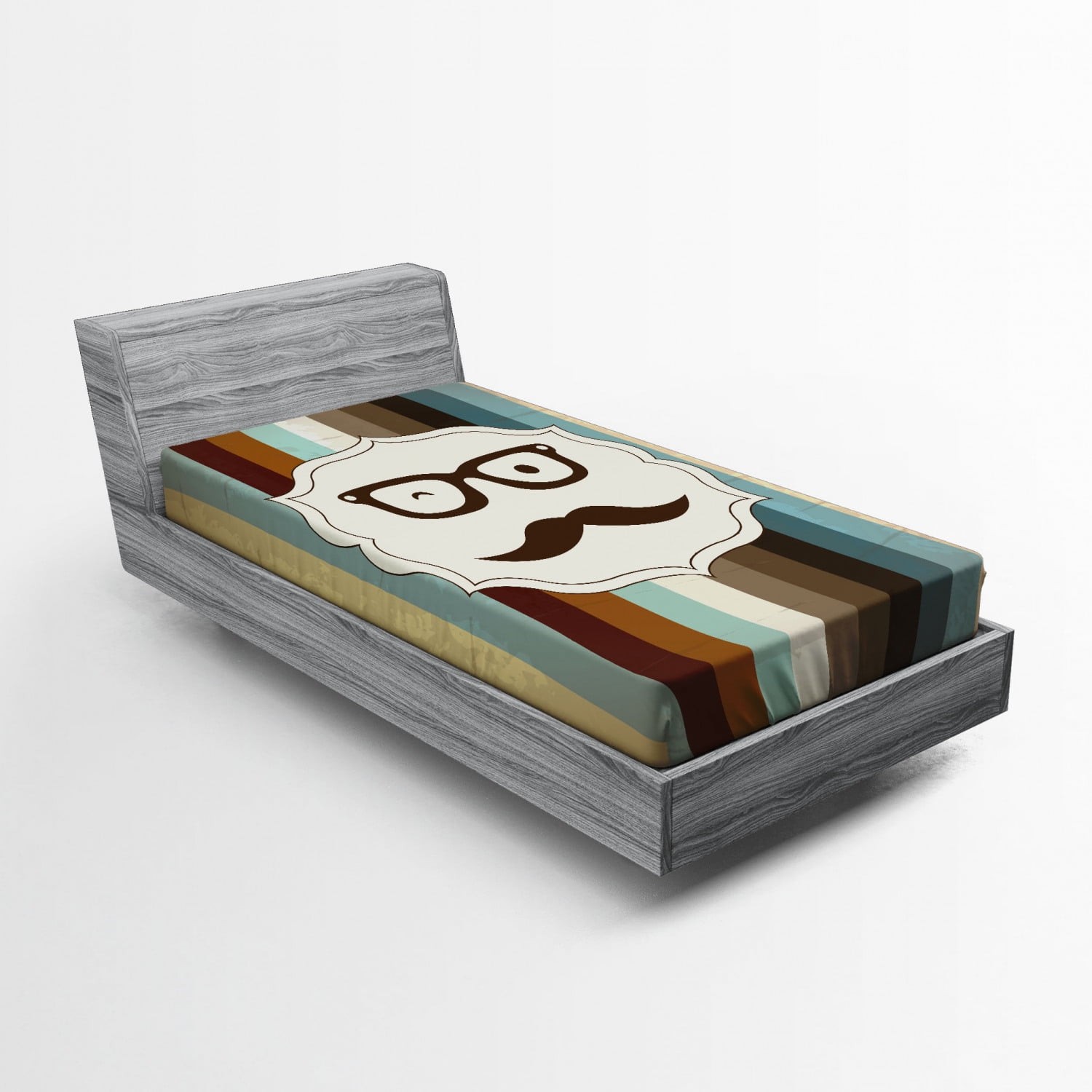 Modern Fitted Sheet, Funny Man Face with Moustache and Glasses Winking