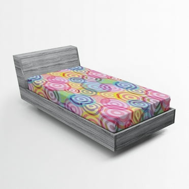 Ambesonne Modern Fitted Sheet, Geometric Circles Rounds, Twin XL Size, Multicolor