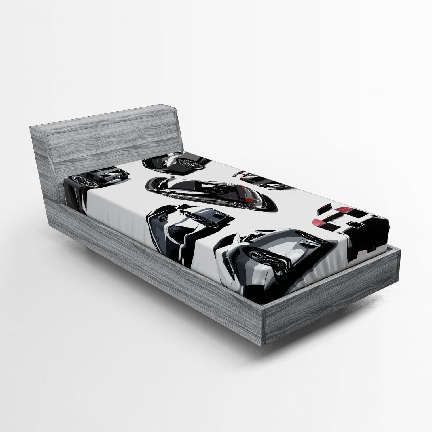 Modern Fitted Sheet, Grey Cars from Various Angles Automobile Industry