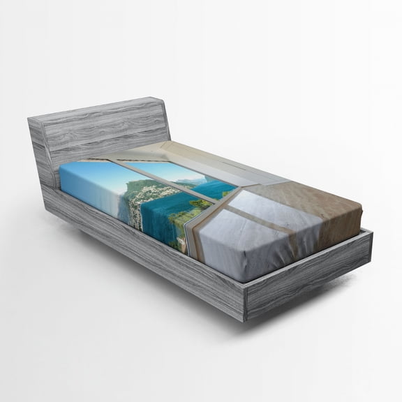 Ambesonne Modern Fitted Sheet, Penthouse Interior View, Twin Size, White Blue Beige