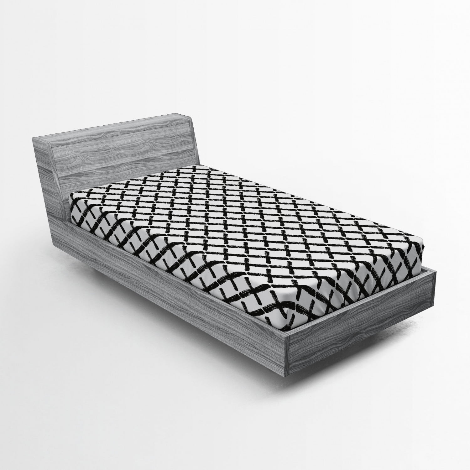 Twin Black and White Geometric Microfiber Fitted Sheet