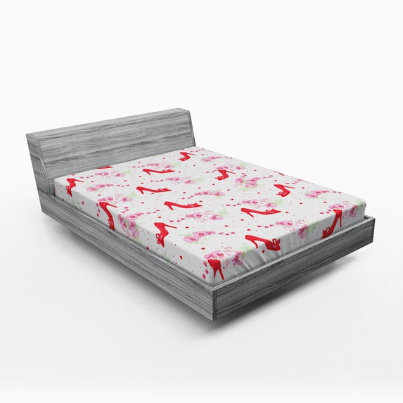 Ambesonne Fashion Fitted Sheet, Fashion High Heels Flowers, Full Size, Red White
