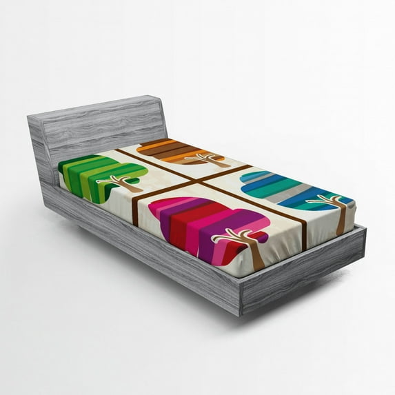 Ambesonne Tree Fitted Sheet, Striped Fall Silhouettes, Twin Size, Multicolor