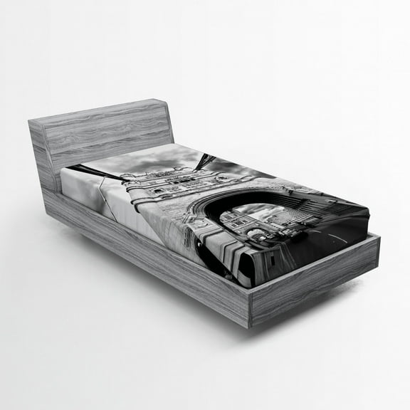 Ambesonne Modern Fitted Sheet, Tower Bridge England, Twin Size, Black and White