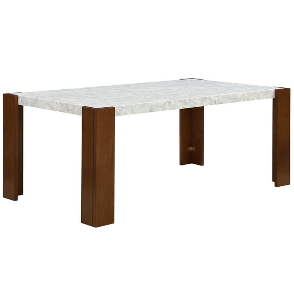 Modern Flair Dining Table With Engineered Stone In Brown Fixed Top Neutral Walnut