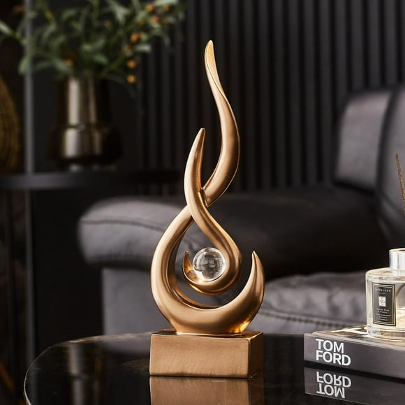 Modern Flame Statue Home Decorations for Living Room, 11.8" H Bronze Sculpture for Vintage Decor, Abstract Art Resin Sculptures for Dining Room TV Stand Coffee Table Centerpiece C85