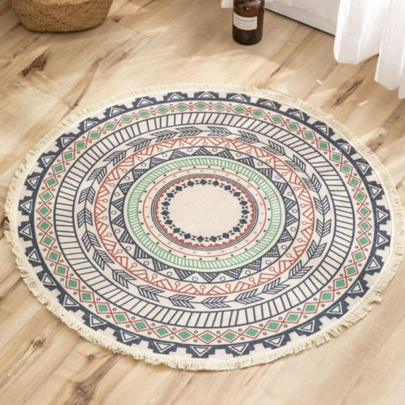 Modern Flannel Microfiber Non-Slip Machine Washable Round Area Rug Living Room Bedroom Study Soft Carpet Floor Mat Home Decor 3-Feet Diameter - Grey Mandala