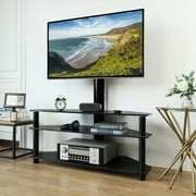 Modern Flat Panel TV Stand for TVs up to 70 inch, Black Glass Shelf