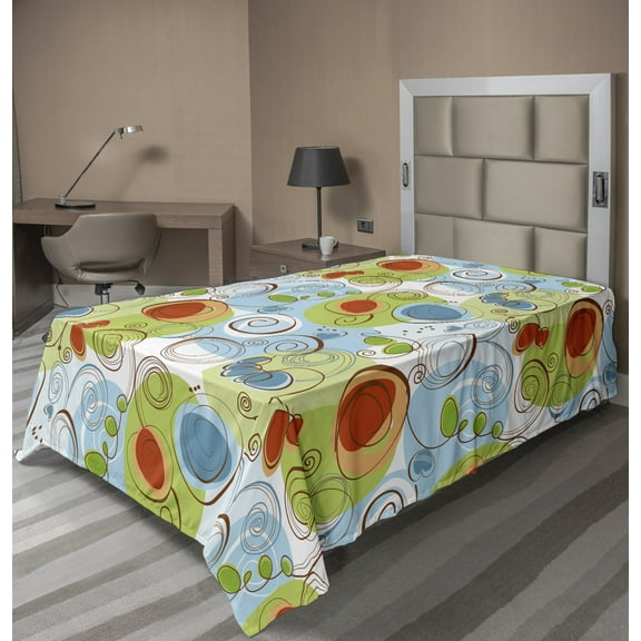 Ambesonne Abstract Flat Sheet, Geometric Funky Swirl, TwinXL Size, Pale Green White