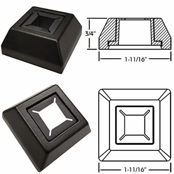 Modern Flat Shoes for 1/2" Iron Balusters (Contractor Pack of 50) for Square Metal Scroll Basket Twist Knuckle Spindles NO Set Screw (Real Satin Black NOT Matte)