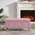 thumbnail image 1 of Modern Flip Top Entryway Bench Seat with Safety Hinge, Storage Chest Bed End Stool, Pink Velvet, 1 of 7