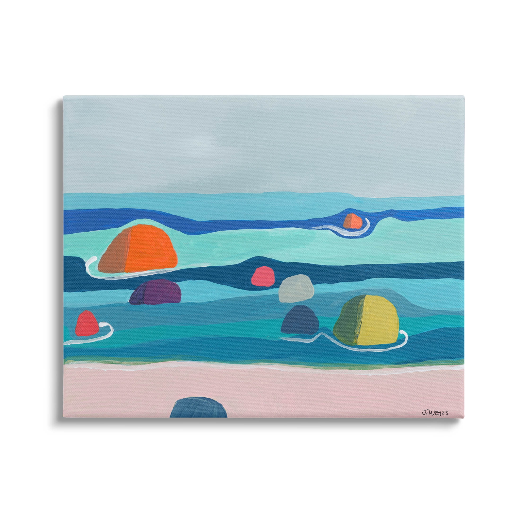 Modern Floating Beach Buoys Coastal Painting Gallery Wrapped Canvas Print Wall Art