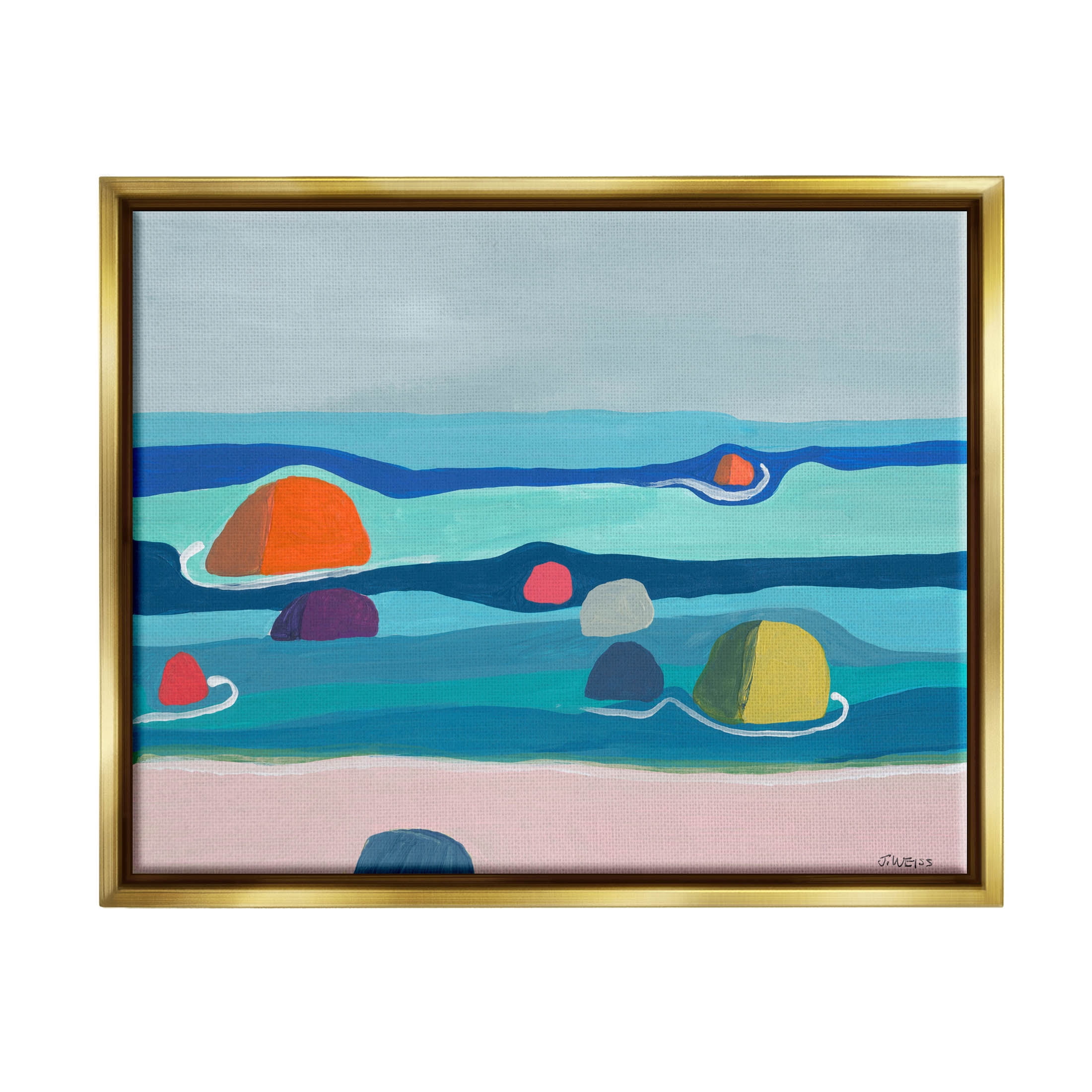 Modern Floating Beach Buoys Coastal Painting Metallic Gold Framed Art Print Wall Art