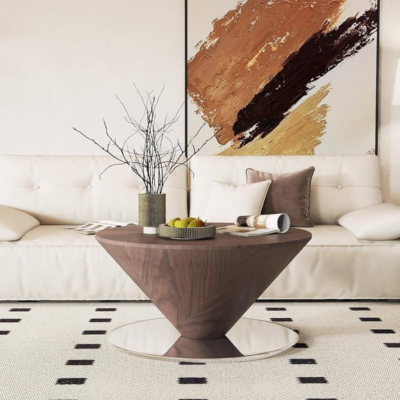 Modern Floating Coffee Table, 35.43'' Round Coffee Table with Storage& Temper Glass Surface (Black Walnut)