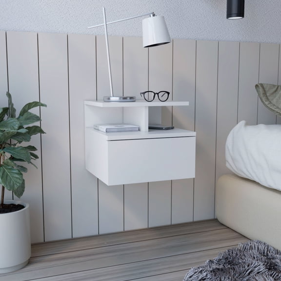 Modern Floating Nightstand, Laminated Particle Board / Good for Bedroom Decor