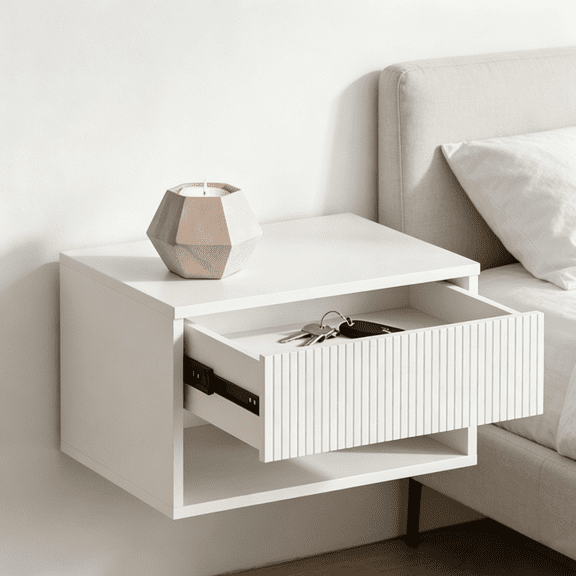 Modern Floating Nightstand with Drawer, Small Wall Shelf for Bedroom and Bathroom