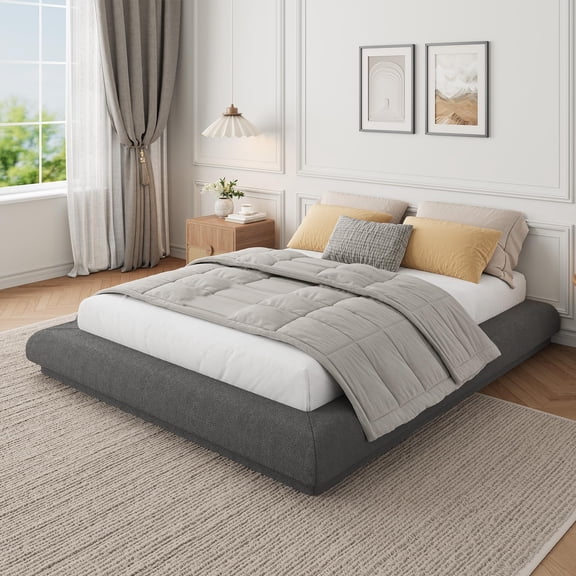Modern Floating Platform Bed Frame - Upholstered Cloud Design - Noise-Free - Sturdy Support - No Box Spring Needed - Queen Size, Dark Gray