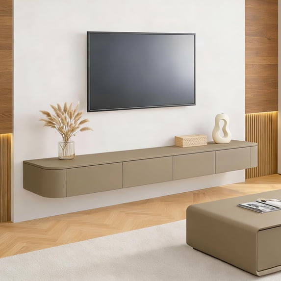 Modern Floating TV Stand | Wall-Mounted Entertainment Media Console | Large Storage TV Bench for Living Room & Office (Khaki, 70.8'')
