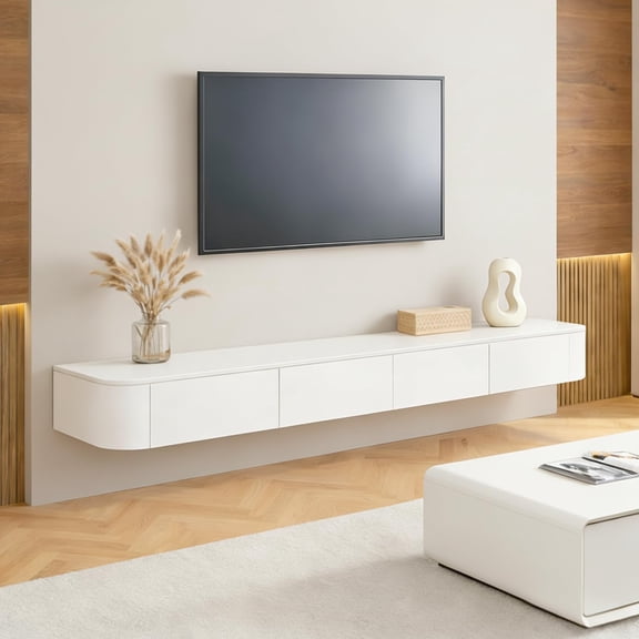 Modern Floating TV Stand, Wall-Mounted Media Console with Large Storage (White, 55.1'')