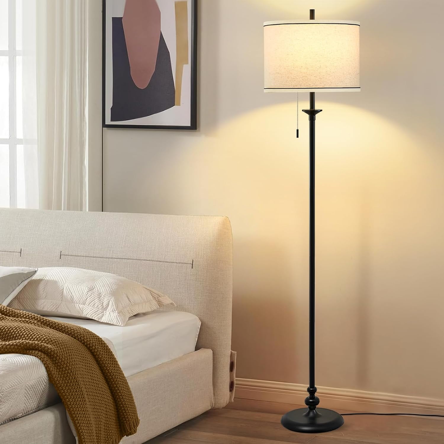 Modern Floor Lamp, 60" Standing Lamp for Living Room with Pull Chain Switch, Corner Tall Soft ...