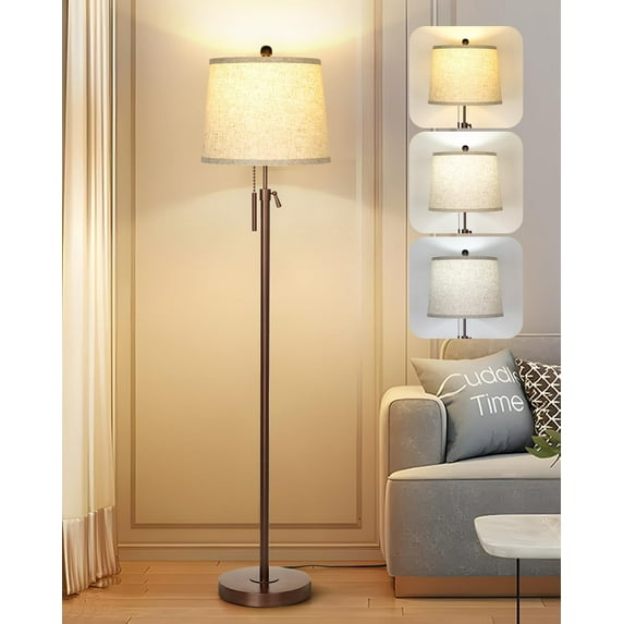 Modern Floor Lamp Adjustable Height Standing Lamp Tall Lamp with 3 Color Temperatures Floor Lamps for Living Room Bedroom Office Beige Shade Bulb Included-Brown