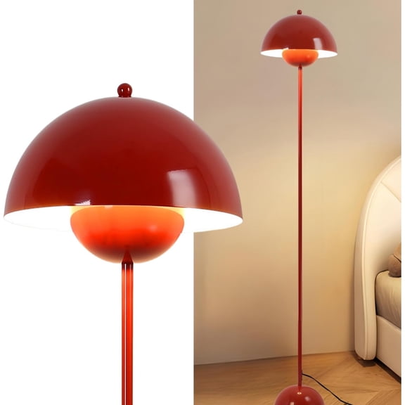 Modern Floor Lamp for Living Room, Industrial Tall Standing Lamp for Bedroom, Metal Shade Reflecting Light Reading Floor Lamp for Office, Nursery Room, Corner(Dark Red)