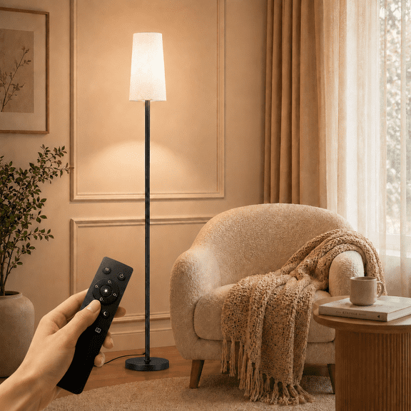 66" Floor Lamps for Living Room with Remote Control 3 Color Temperature Dimmable Standing Lamp Tall Pole Lamps for Bedroom, Office,Black,Bulb Included